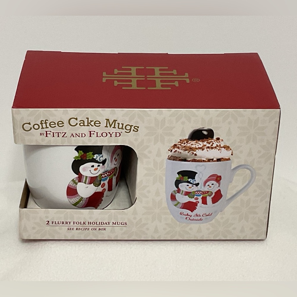 2 FITZ & FLOYD “FLURRY FOLK” HOLIDAY MUGS IN ORIGINAL BOX - NEVER USED
